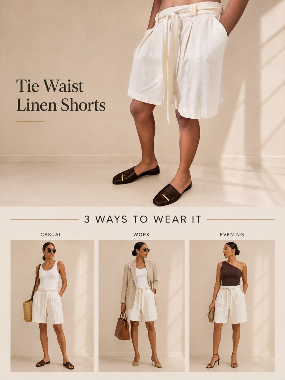 Rachel Zoe Ivory Tie Waist Pleated Shorts Size 6 Relaxed Fit